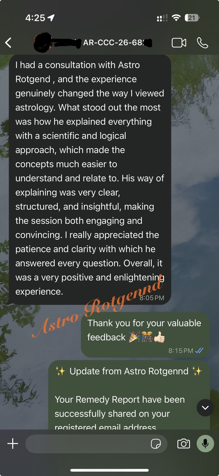 Client feedback on WhatsApp 1